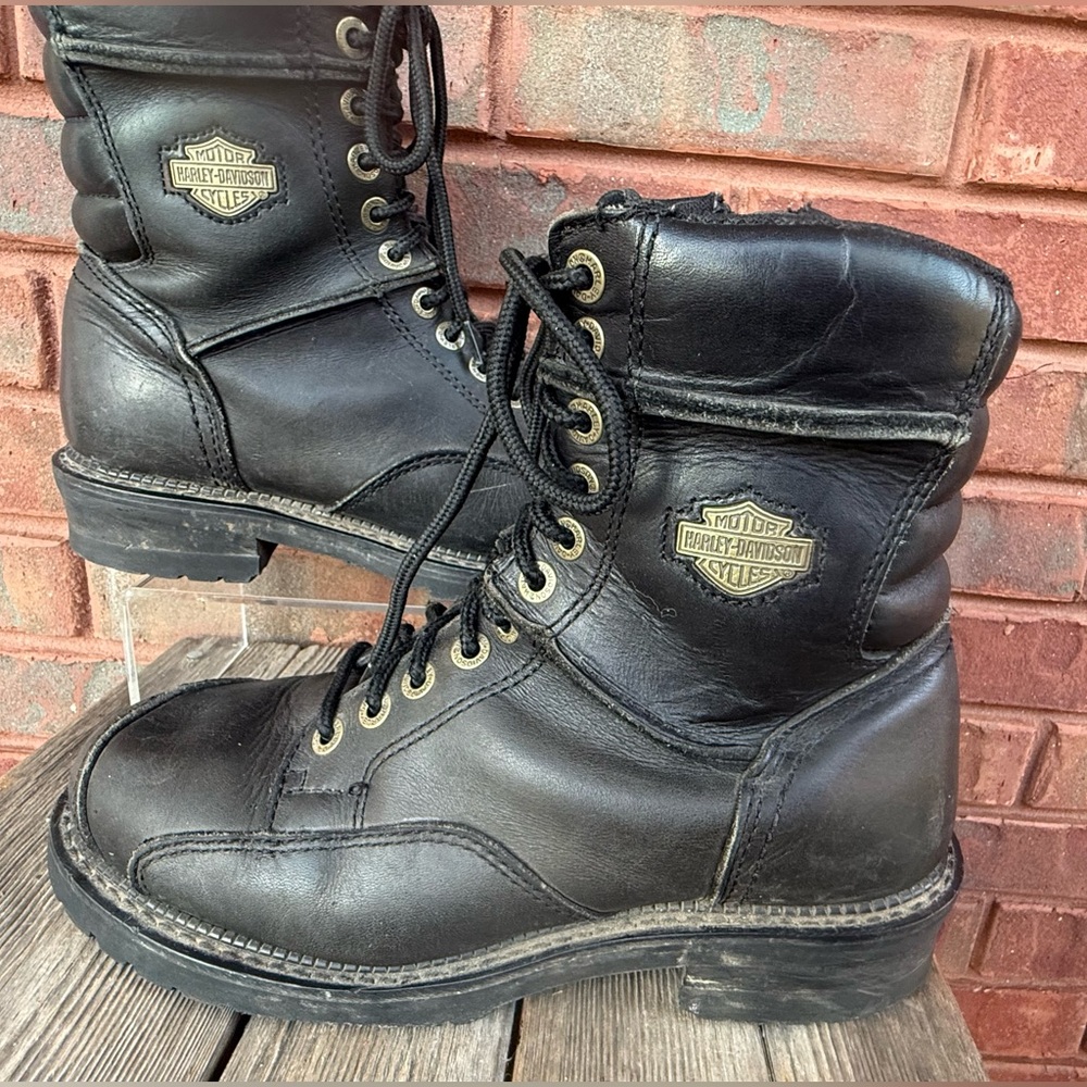 HARLEY DAVIDSON Casper Logger boots mens size 8.5 Black Motorcycle Leather Logo